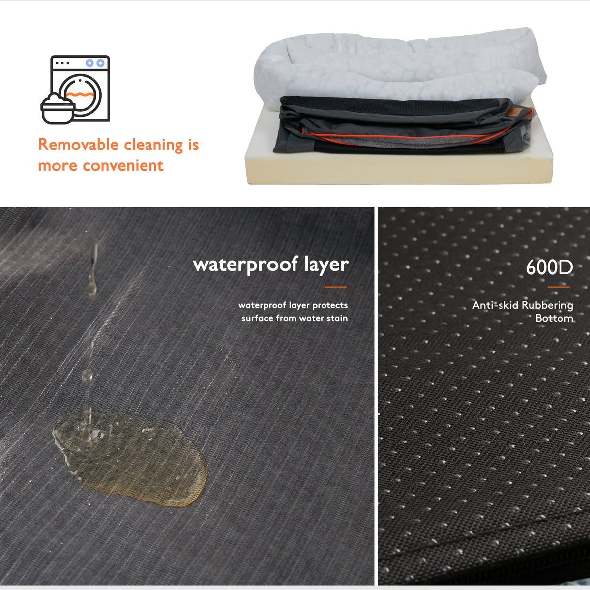 BINGOPAW Washable Waterproof Foam Dog Bed With Removable Fleece Cover