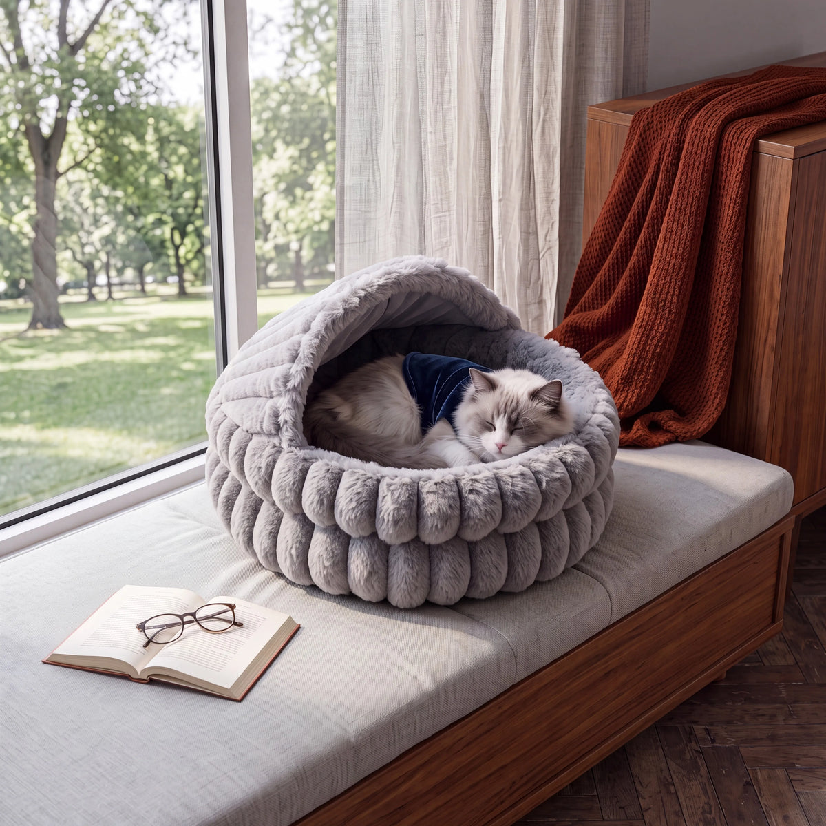 EliteZ Hooded Cat Cave Bed With Cozy Enclosed Hideaway