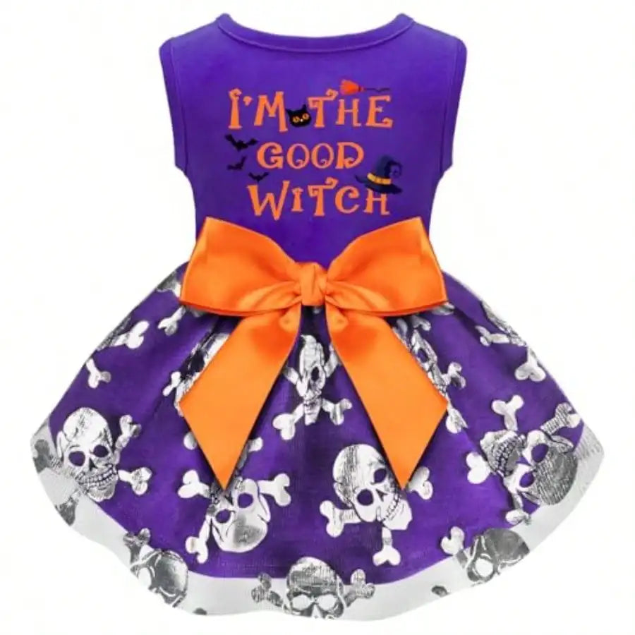 Funny Dog Halloween Costume Dress With Bow Pumpkin Witch Bat Outfit