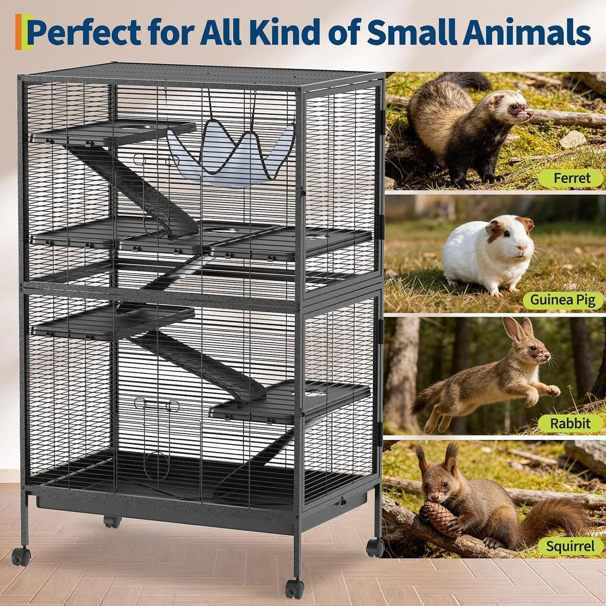 Multi Level Small Animal Cage With Hammock Ramps And Tray