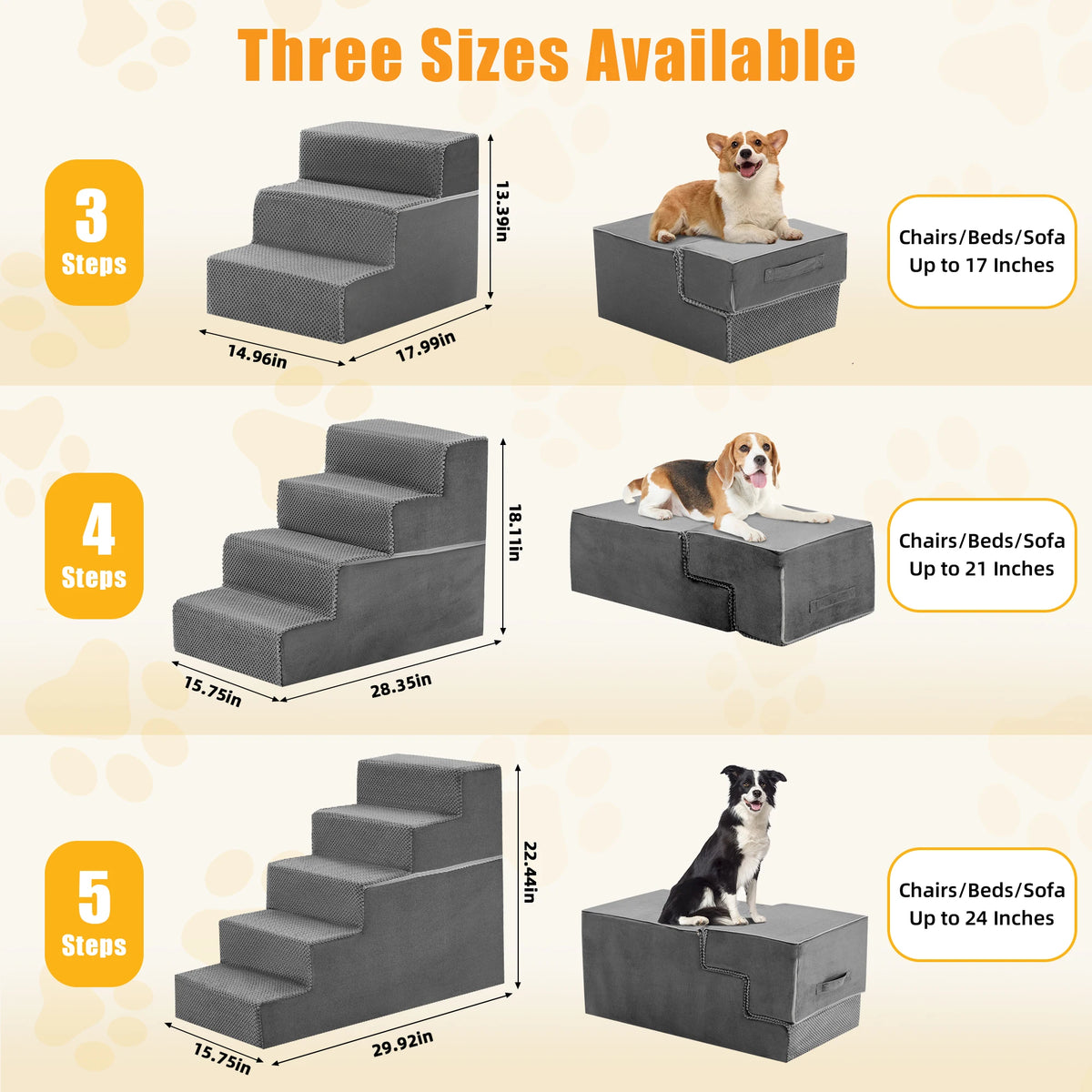 JHK Curved Foam Dog Stairs With Nonslip Pet Steps Indoor