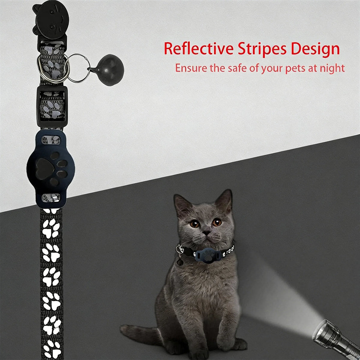 Reflective AirTag Cat Collar With Paw Pattern Quick Release Buckle