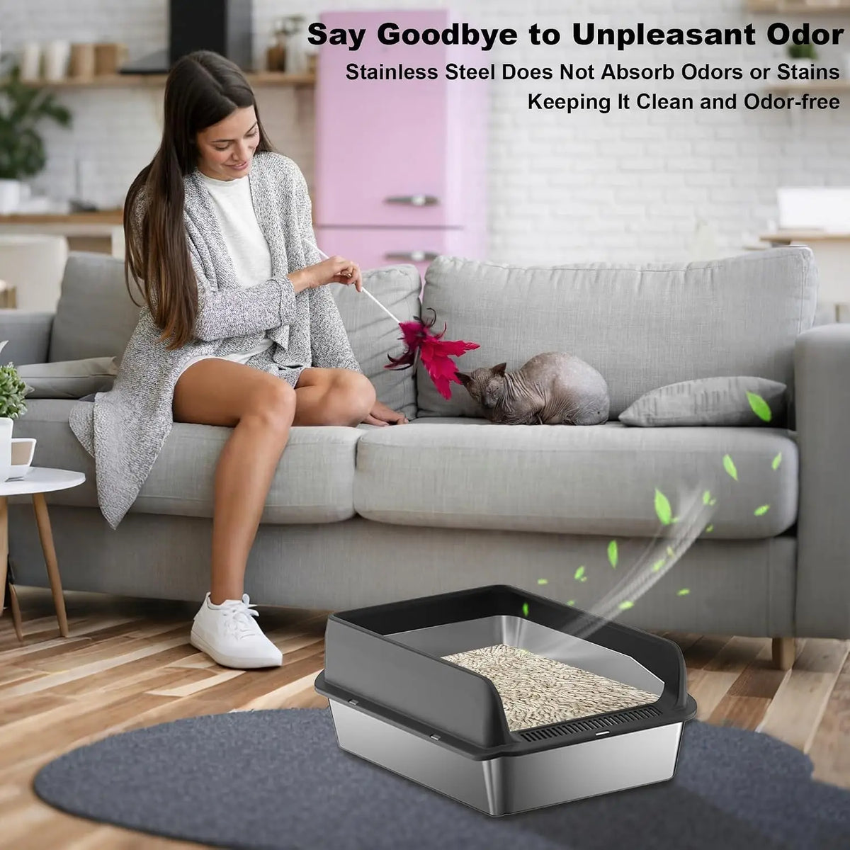 Garvee Stainless Steel Cat Litter Box With Covered Splash Guard