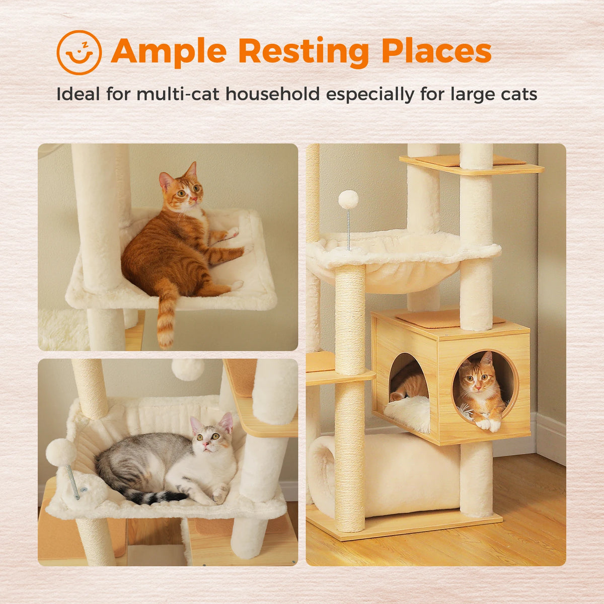 PAWZ Road Wooden Cat Tree With Hammock And Sisal Scratching Posts
