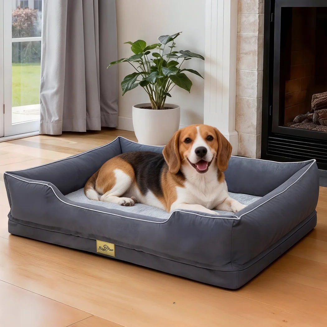 BORWART Orthopedic Dog Bed Soft Bolster Support For Calming Comfort