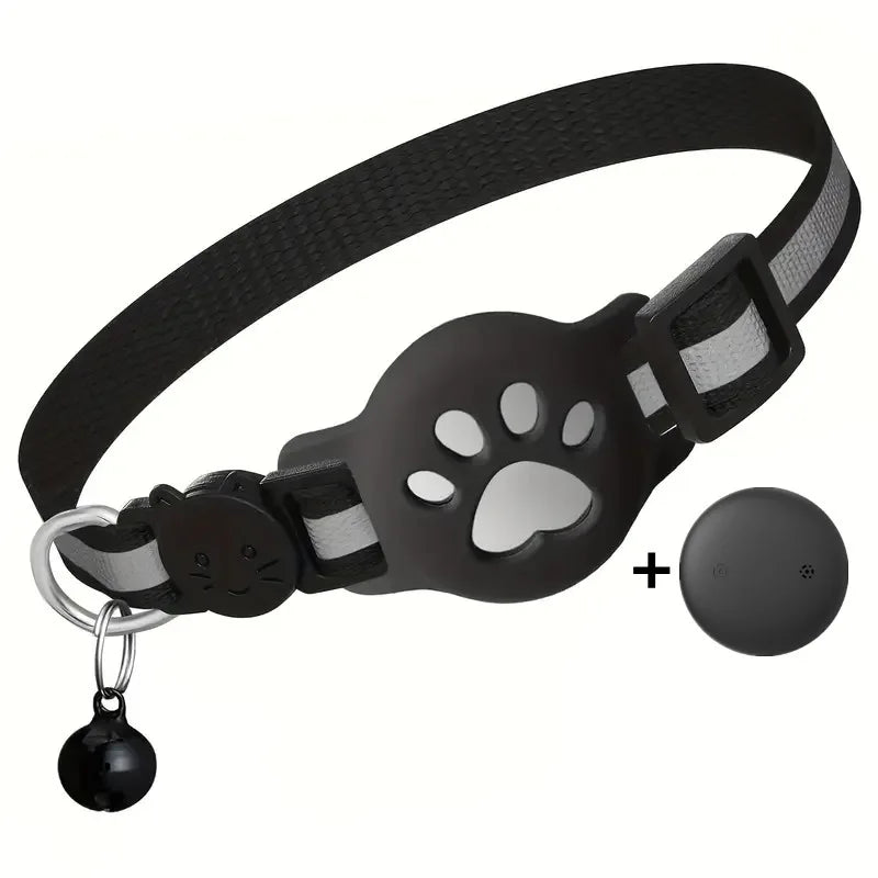 Reflective AirTag Cat Collar With Paw Pattern Quick Release Buckle