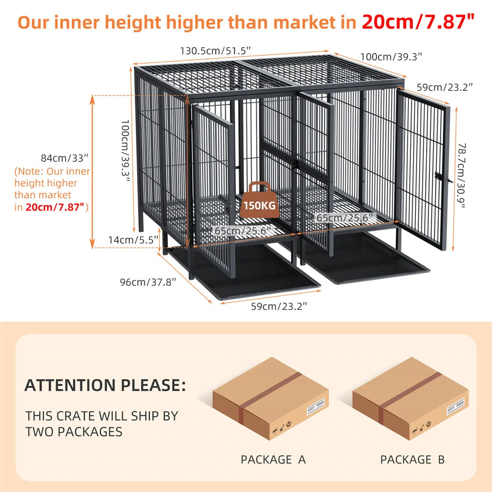 BORWART Heavy Duty Metal Dog Crate With Removable Divider Panel