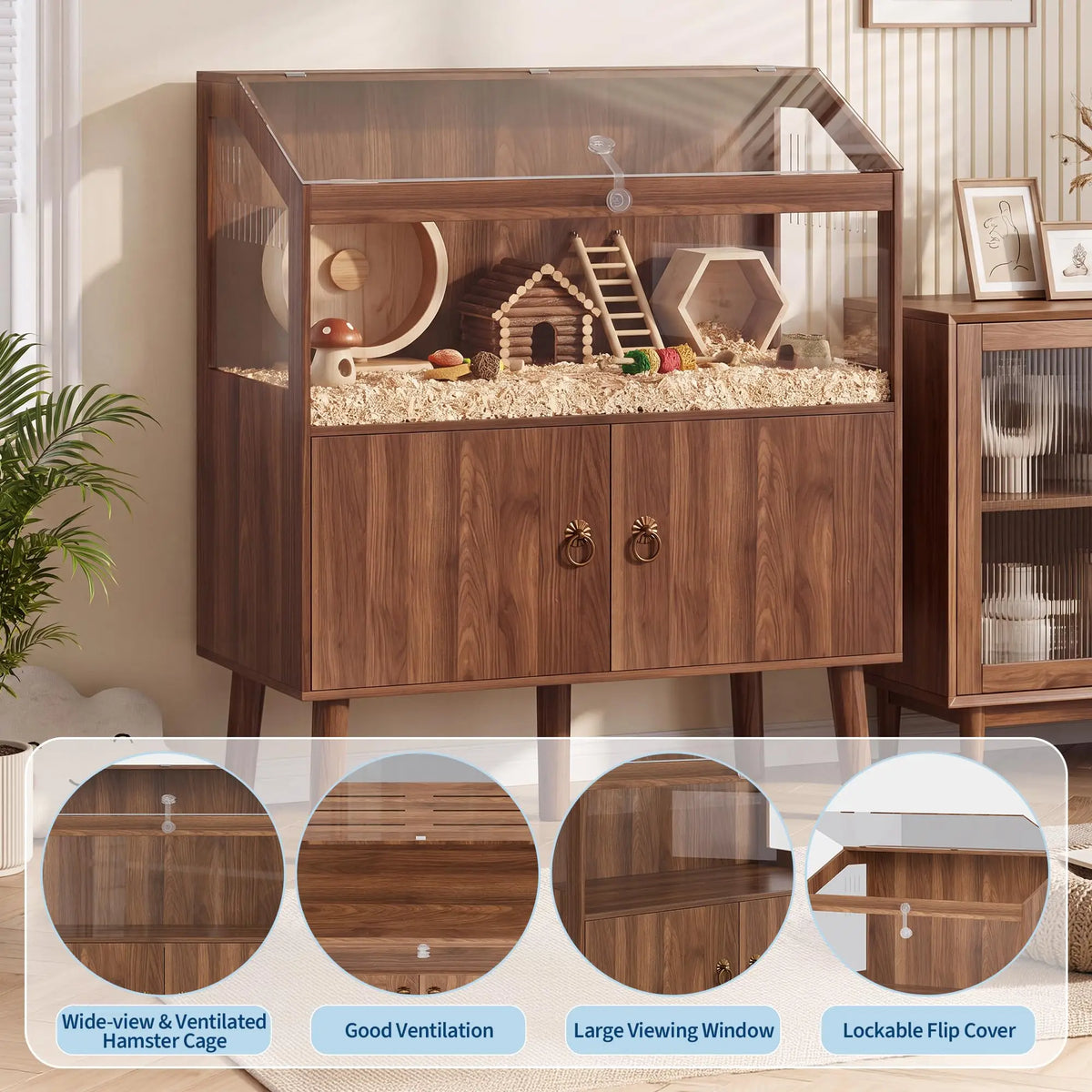 Wooden Small Animal Cage With Integrated Storage Cabinet