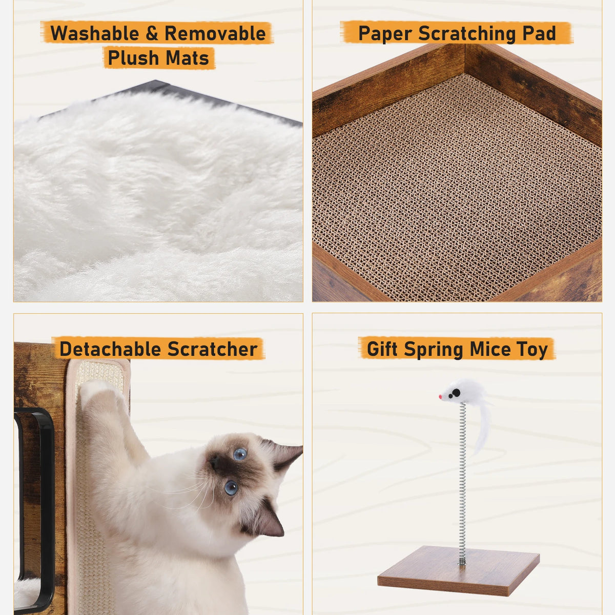 PAWZ Road Wooden Cat Condo With Removable Mats Scratching Pad