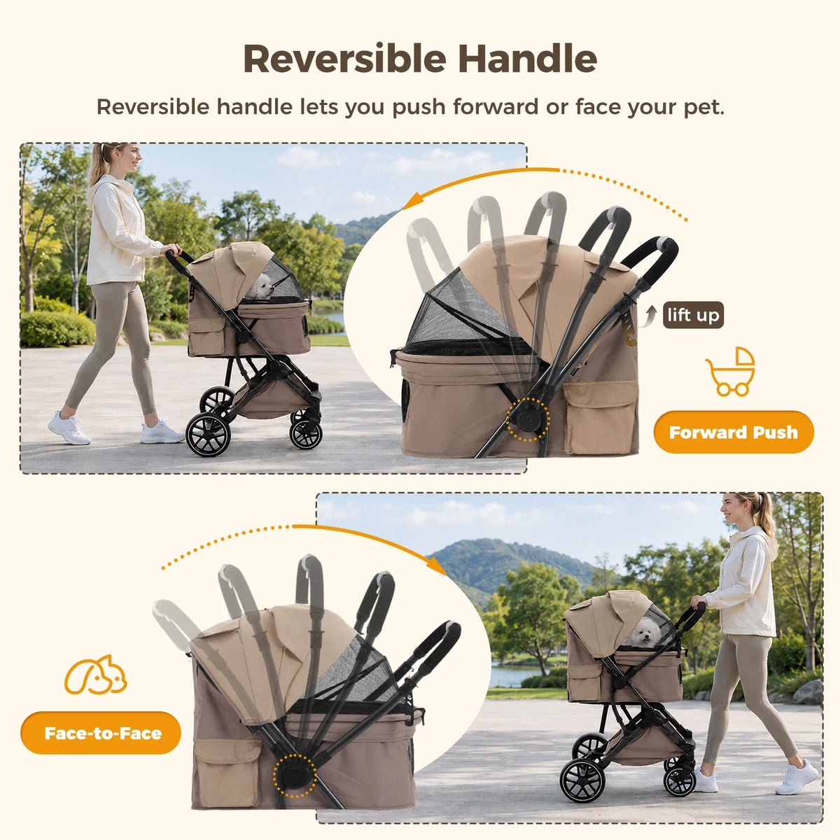 PAWZ Road Foldable Pet Stroller With Reversible Handle