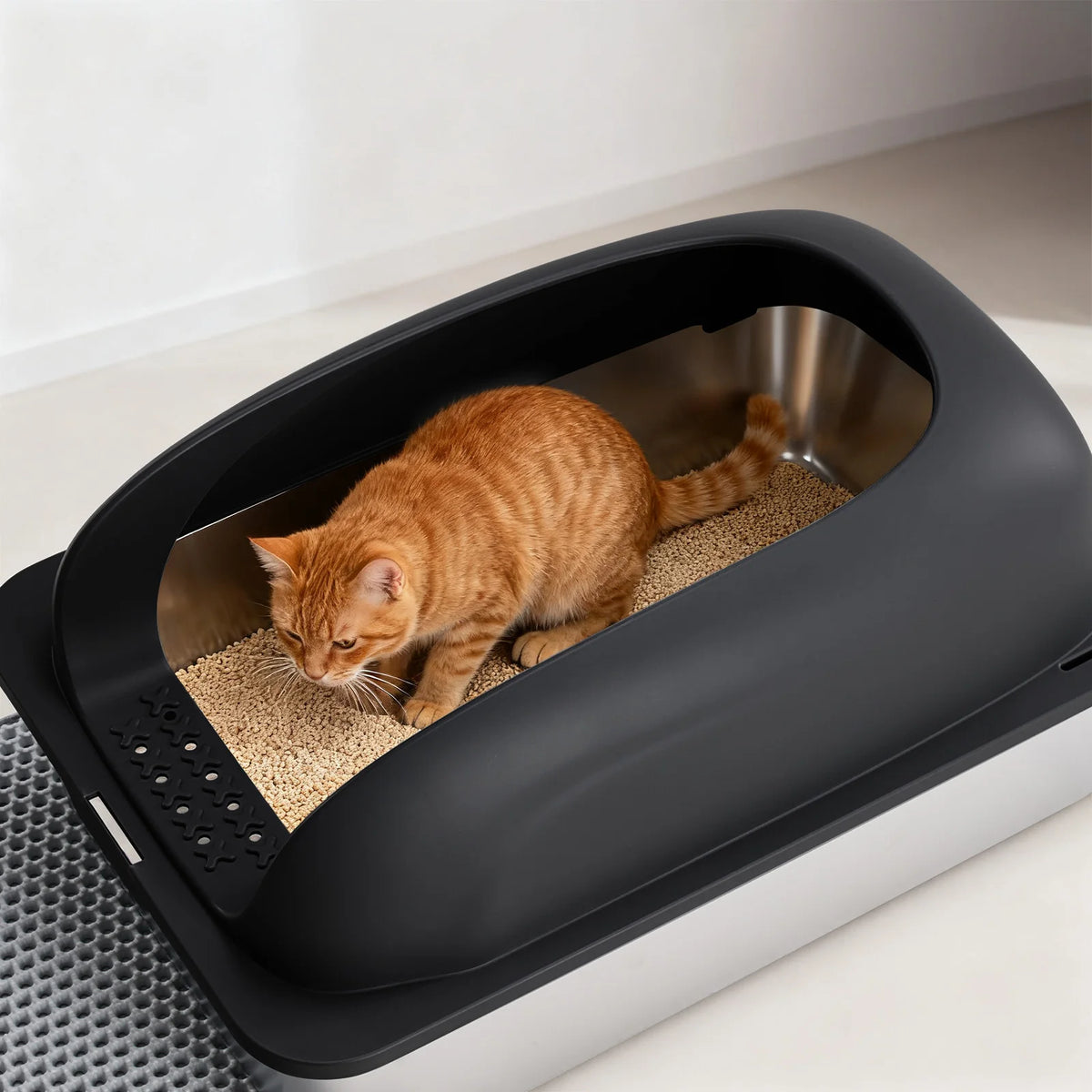 Stainless Steel Covered Cat Litter Box with Scoop and Mat