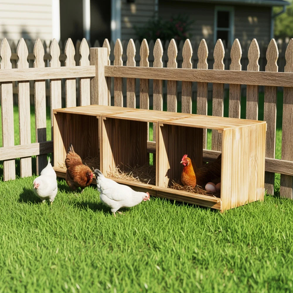 Wooden Chicken Nesting Box With Three Egg Compartments