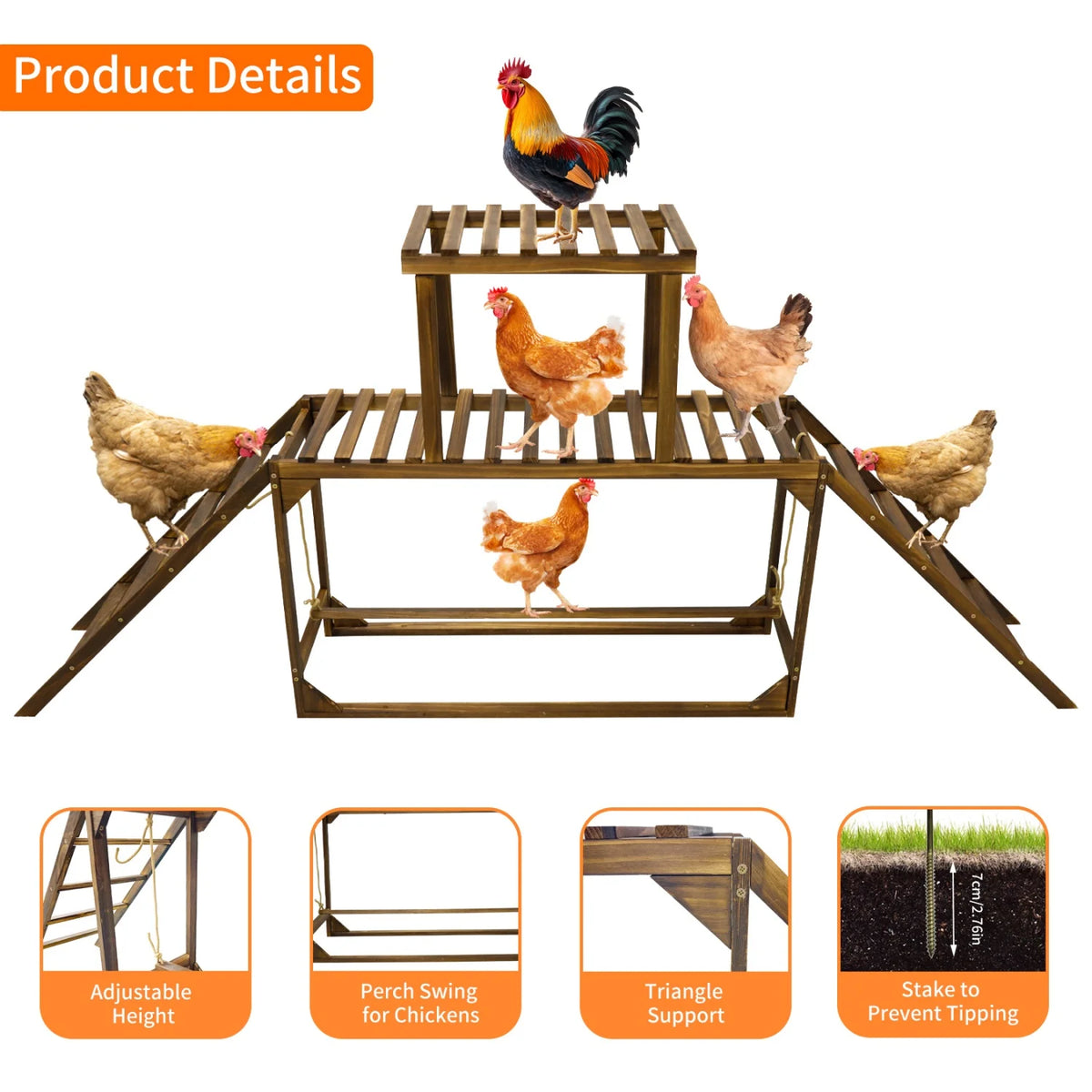 BINGOPAW Wooden Chicken Perch Swing With Ladder And Activity Toys