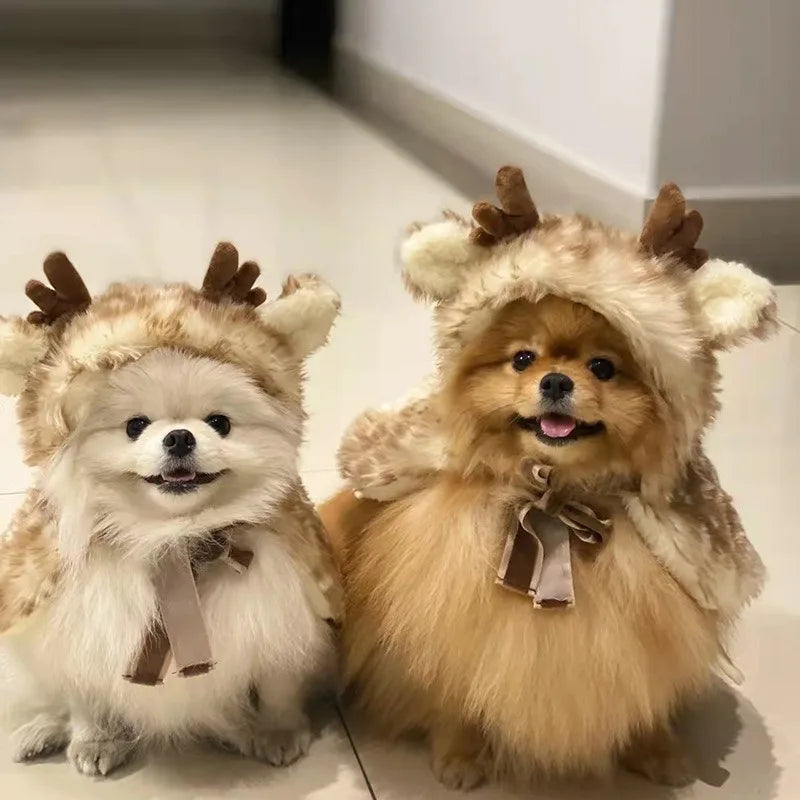 Christmas Reindeer Cape and Hat Costume for Dogs and Cats