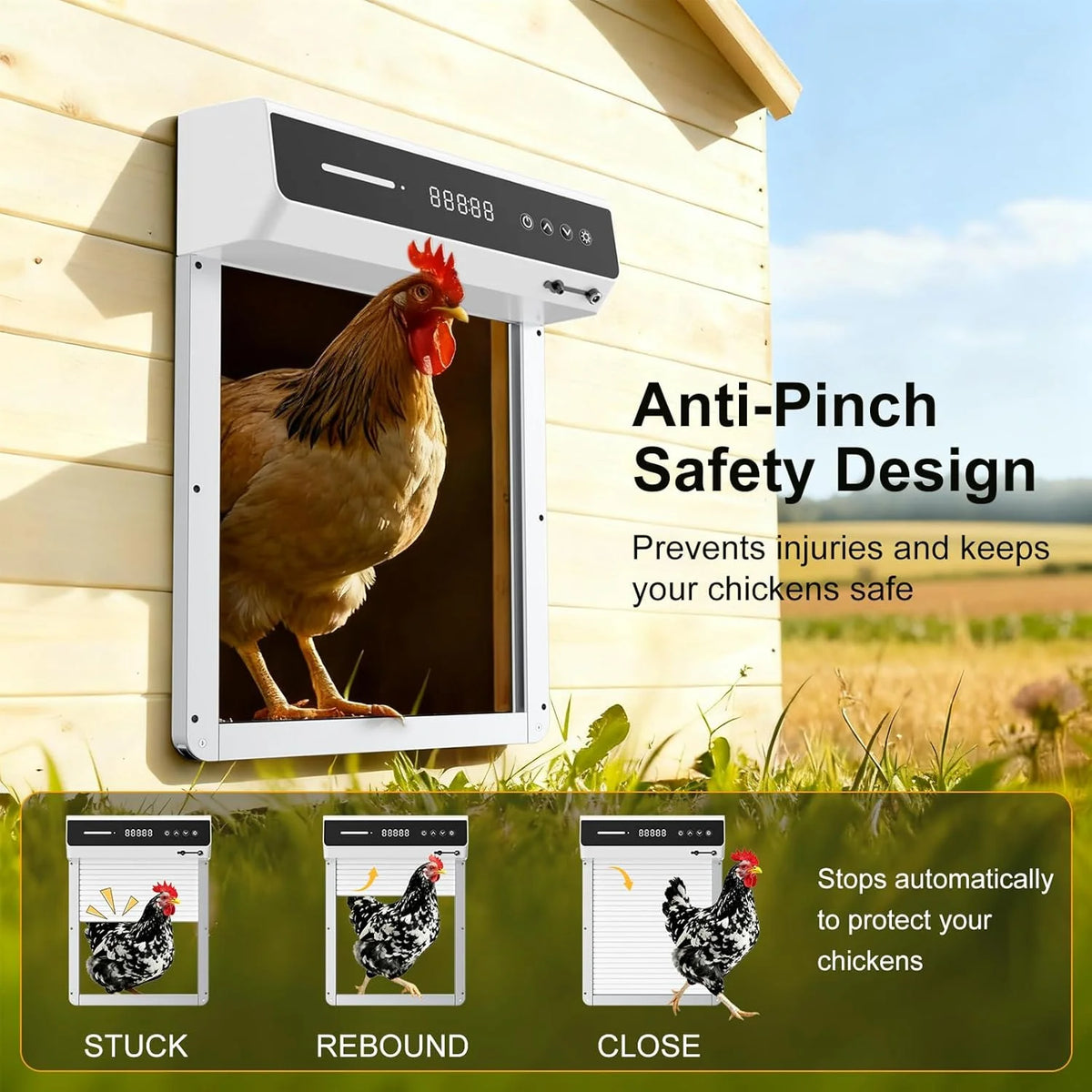 Solar Powered Automatic Chicken Coop Door With Light Sensor Timer