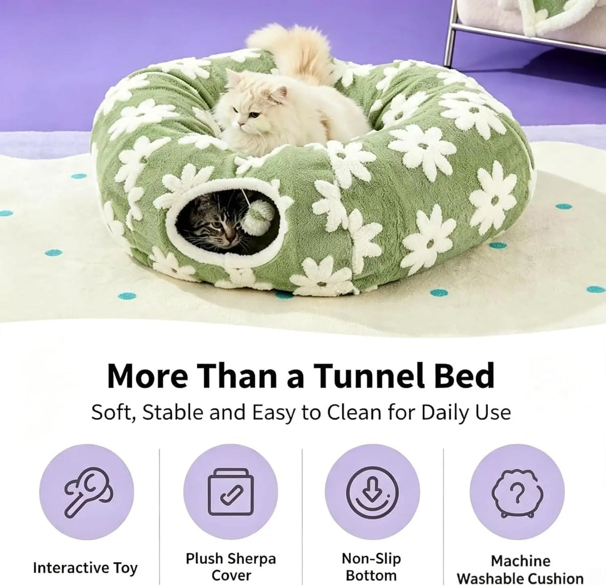 Plush Flower Design Foldable Dachshund Tunnel Bed For Dogs