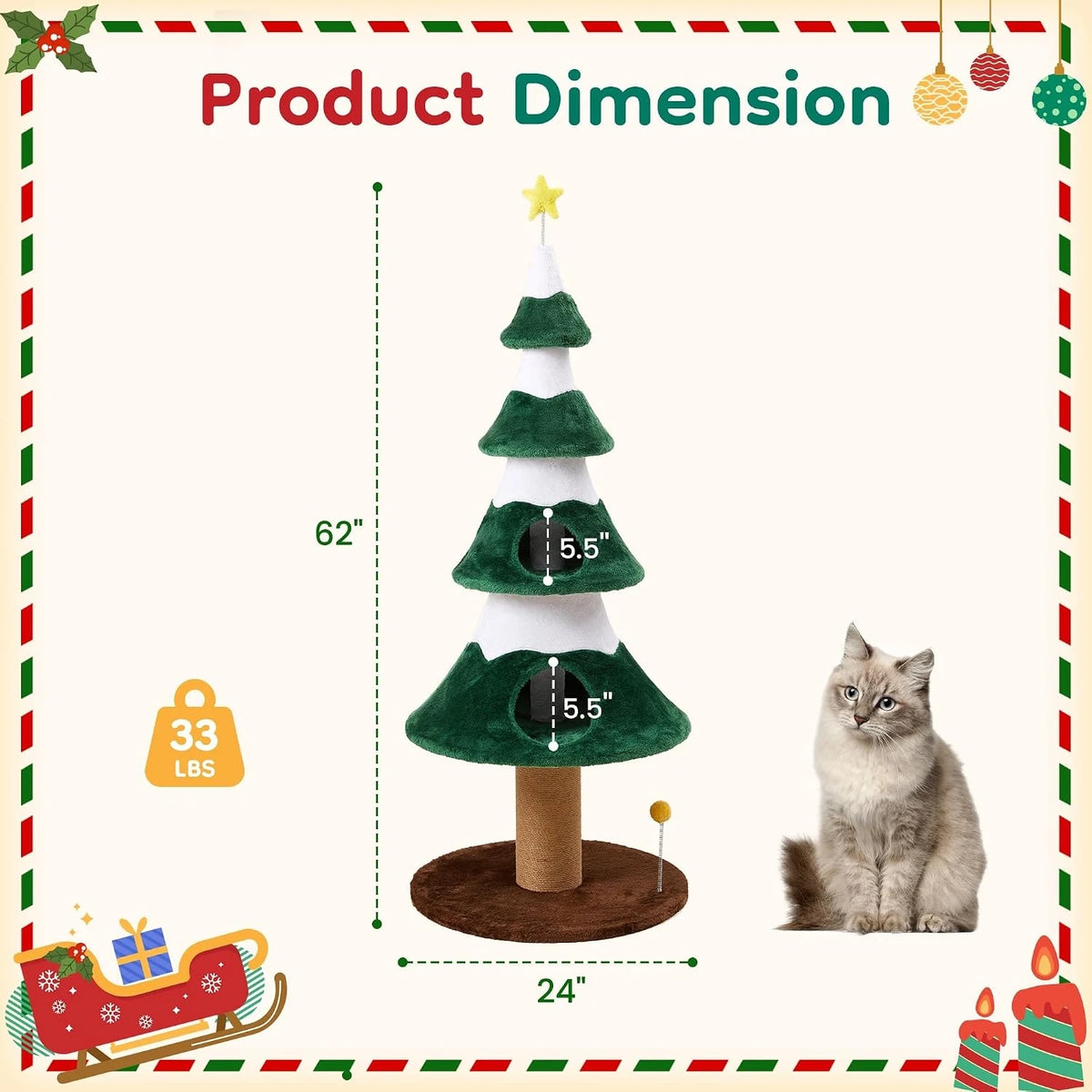 Christmas Cat Tree Tower With Sisal Posts And Cozy Perch