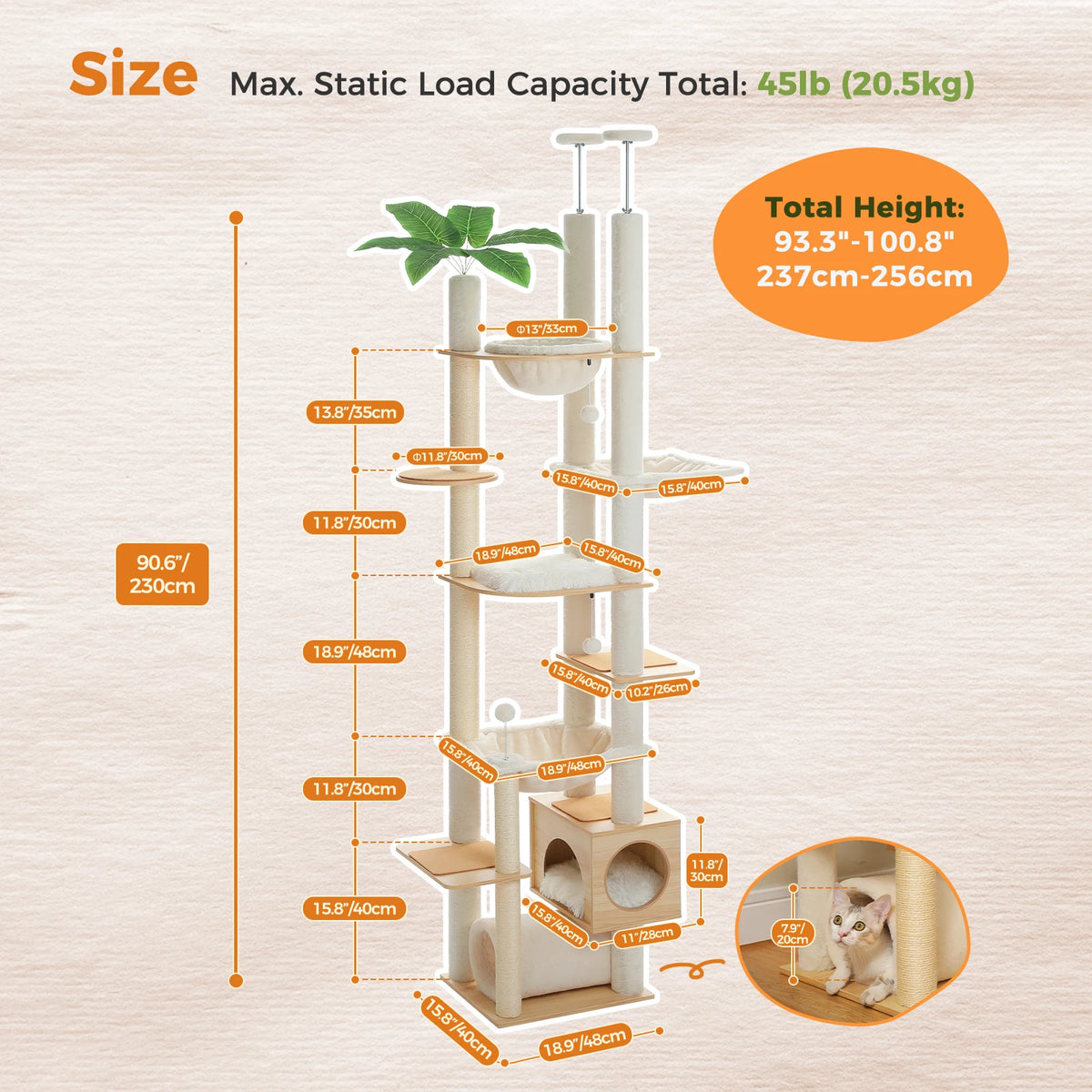 PAWZ Road Wooden Cat Tree With Hammock And Sisal Scratching Posts