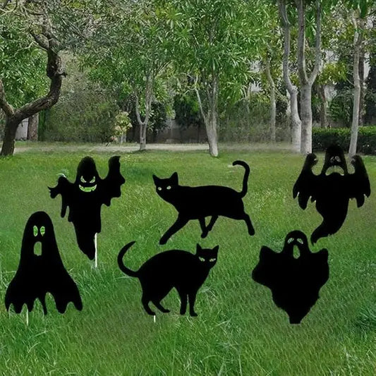 Halloween Black Cat And Ghost Yard Decorations With Stakes