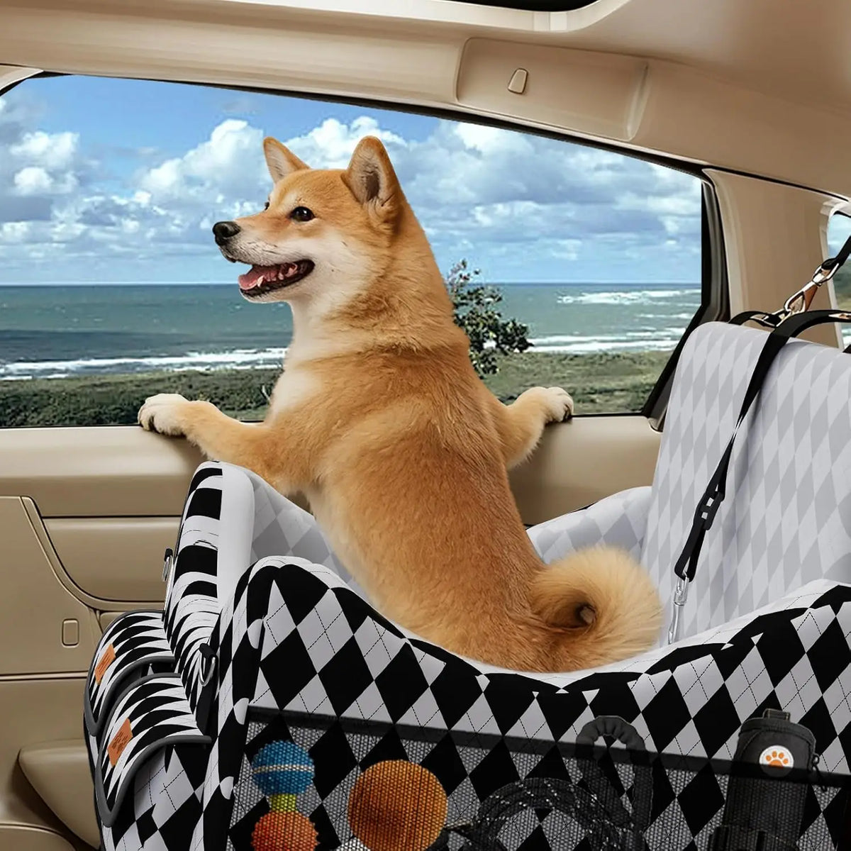 Portable Memory Foam Dog Booster Car Seat With Safety Belt