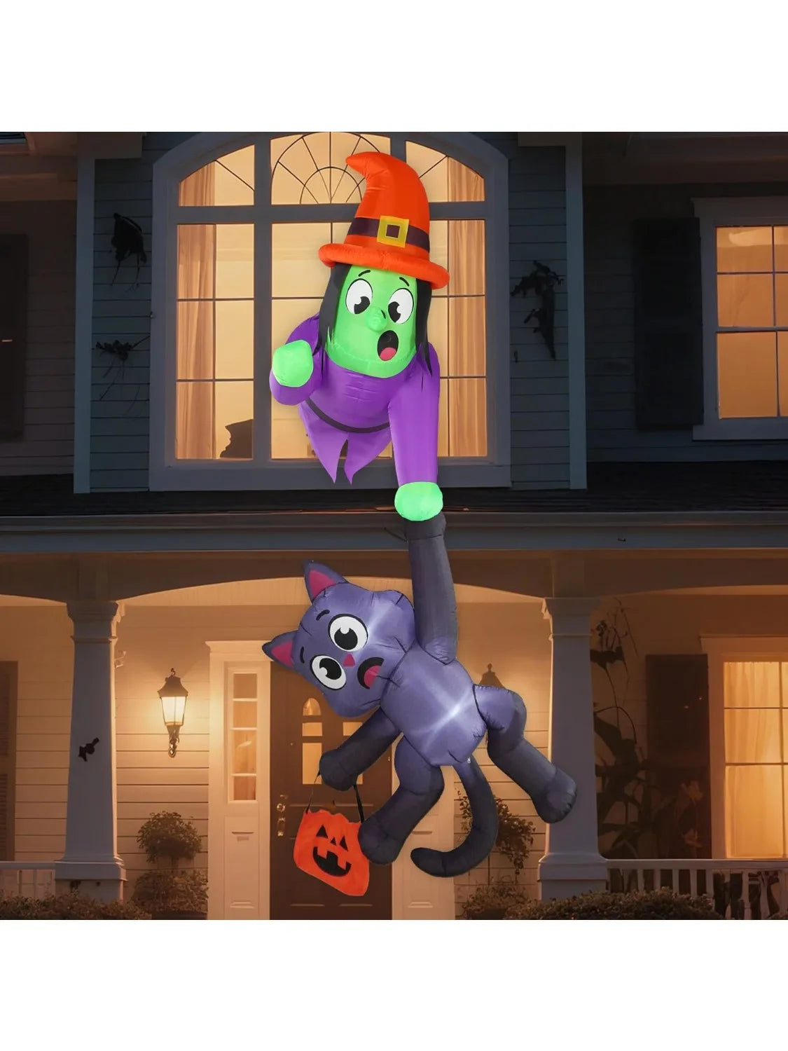 Halloween Witch Black Cat Inflatable Roof Decoration With LED Lights