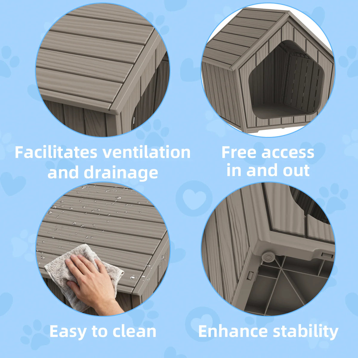 Waterproof Plastic Dog House With Ventilated Gable Roof for Outdoor Use