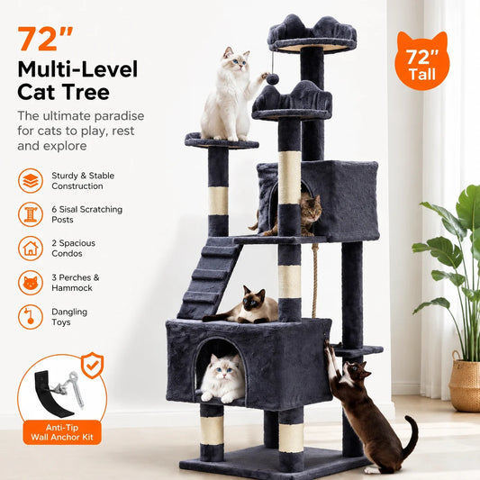 Large Cat Multi-Level Tower With Sisal Scratching Posts Condos Perches
