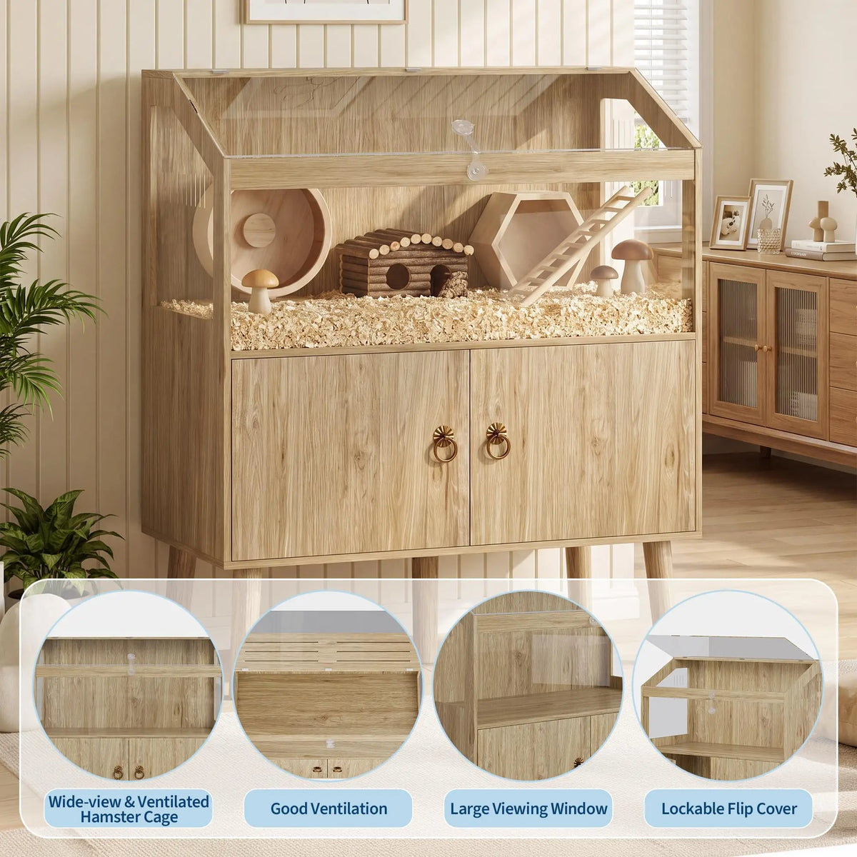Wooden Small Animal Cage With Integrated Storage Cabinet