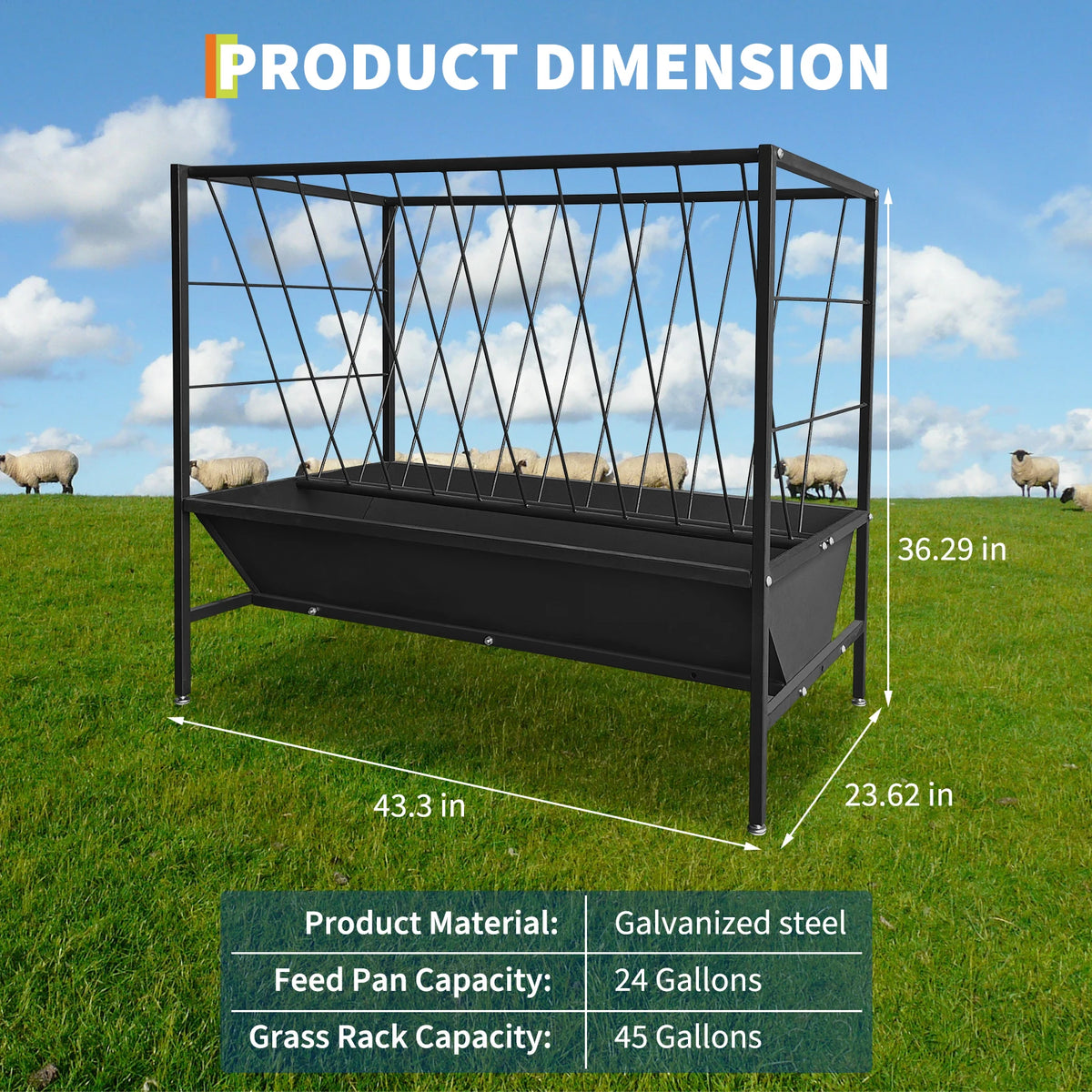 Heavy Duty Pasture Hay Feeder With Grain Pan for Livestock