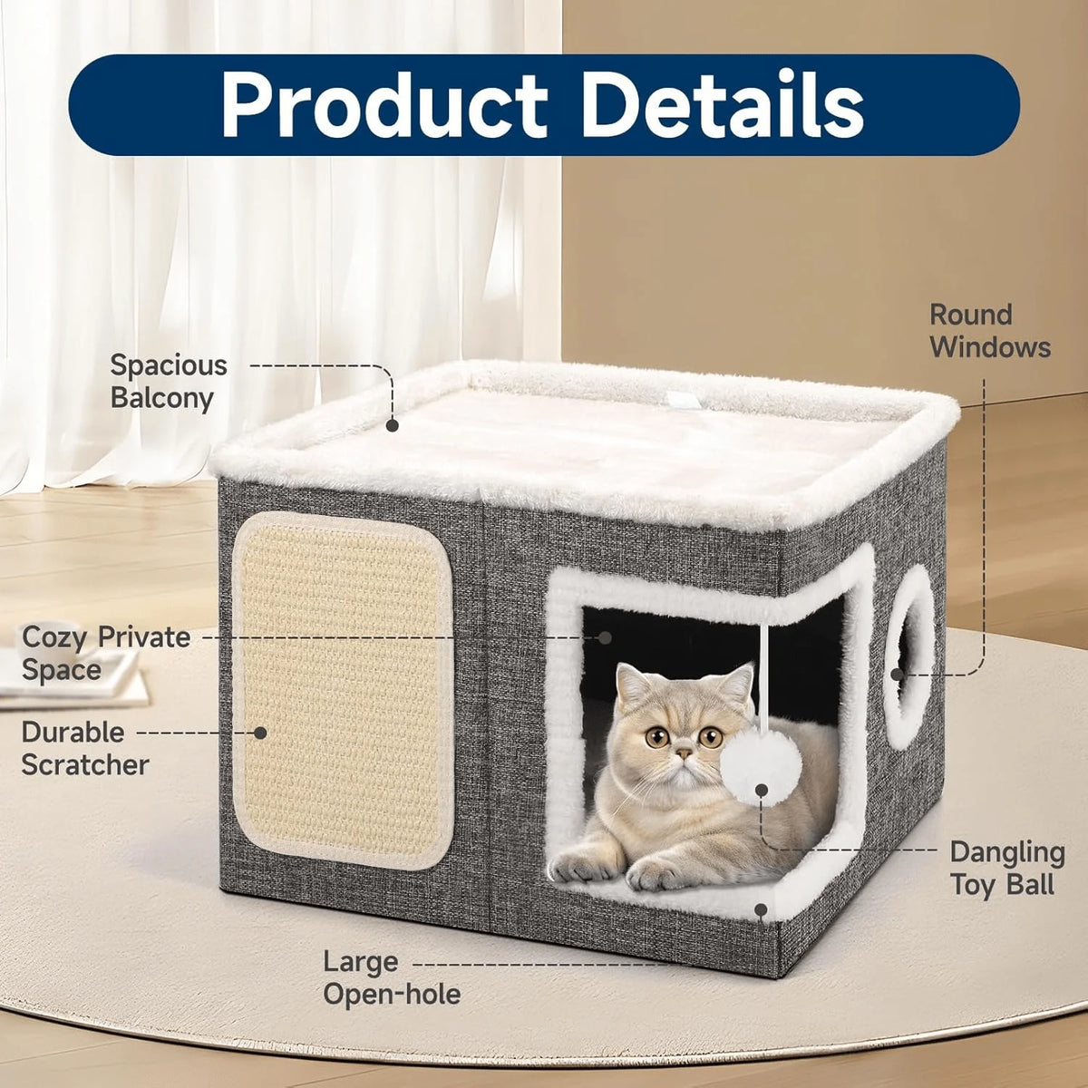 Cozy Indoor Cat House With Large Entrance And Soft Cushion