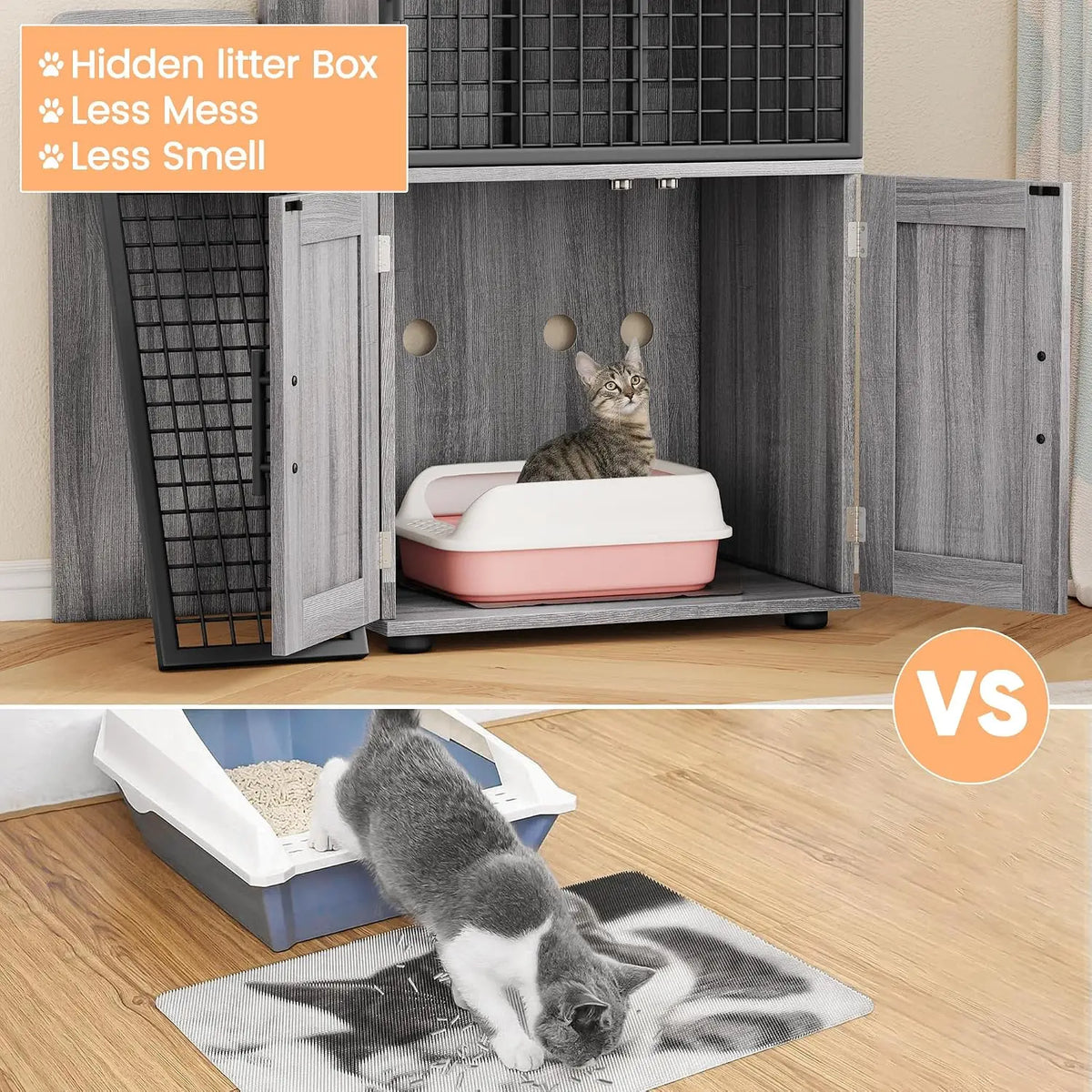 Garvee Villa Cat Litter Box Furniture Enclosure With Ladder