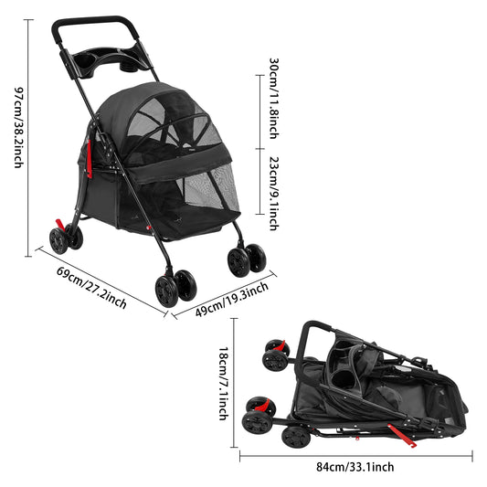 Bymaocar Foldable Pet Stroller For Dogs And Cats