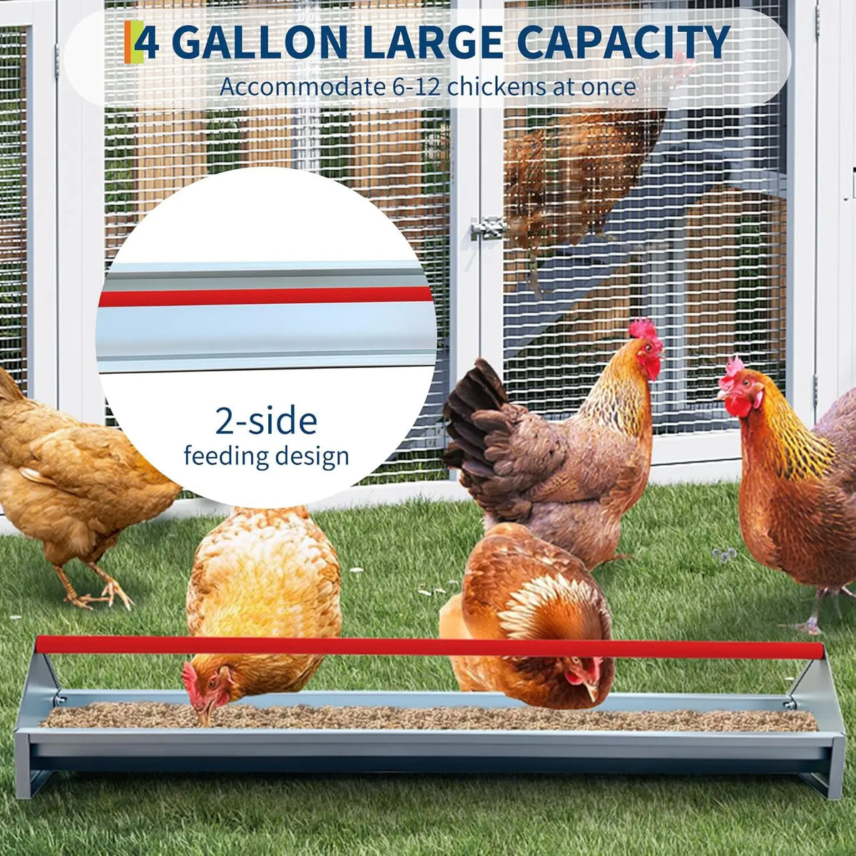 HiMISS Galvanized Steel Poultry Feeding Trough With Drainage Holes