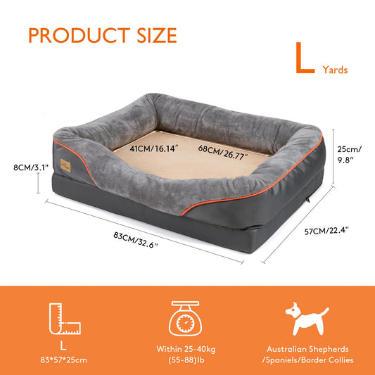 BINGOPAW Washable Waterproof Foam Dog Bed With Removable Fleece Cover